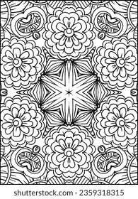 Mandala färbt Seite Linie Kunst. Mandala Muster färben Seite für Erwachsene. Schwarz-Weiß-Blumenmandala. Nahtlose abstrakte Muster. Blumenmandala Linie Kunst. Erwachsenenfarbige Seite. Kinder färben Seite.