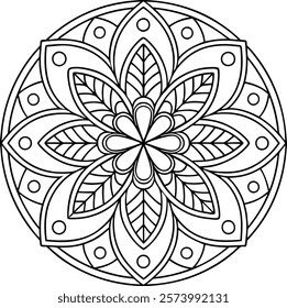 Mandala coloring page pattern art, floral doodle mandala for coloring pages interior