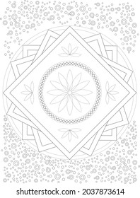 Mandala coloring page. Simple Mandala Art. Vector shapes with flowers, circles and squares.