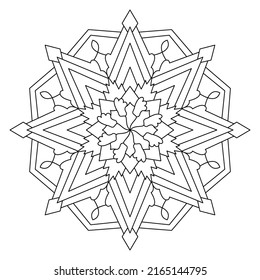 Página de coloreado Mandala con seis estrellas de ocho puntas. Libro digital de dibujo redondeado de manala para adultos.