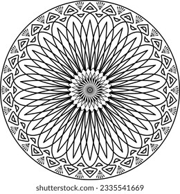 Mandala coloring page with stylized spikes and spears.