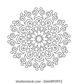 Página para colorear de mandala - Vector de contorno de adorno floral para adultos y niños