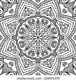 Mandala. Coloring page. Vintage decorative elements. Oriental pattern, vector illustration.  Islam, Arabic, Indian, turkish, pakistan, chinese, ottoman motifs