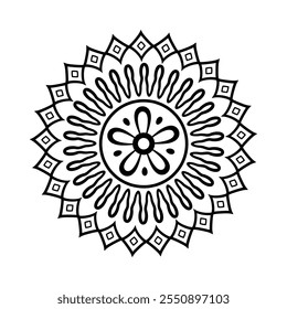 Mandala colorir páginas para adultos e crianças - Mandalas simples vetor arte, Mandala preto, branco, verde círculo contorno, mandala arte para design de tatuagem, vetor mandala design
