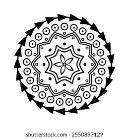 Mandala colorir páginas para adultos e crianças - Mandalas simples vetor arte, Mandala preto, branco, verde círculo contorno, mandala arte para design de tatuagem, vetor mandala design
