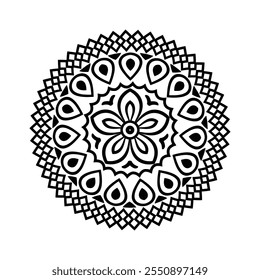 Mandala colorir páginas para adultos e crianças - Mandalas simples vetor arte, Mandala preto, branco, verde círculo contorno, mandala arte para design de tatuagem, vetor mandala design
