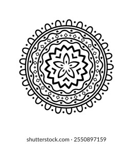 Mandala colorir páginas para adultos e crianças - Mandalas simples vetor arte, Mandala preto, branco, verde círculo contorno, mandala arte para design de tatuagem, vetor mandala design
