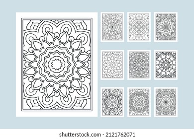 Mandala coloring pages interior set. Mandala line art in vintage Indian style. Kids coloring page pattern vector. Coloring page interior. Mandala ornament bundle in Indian pattern vector.