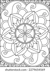 Mandala Coloring Pages For Kids. Mandala Coloring Pages for Adults. Vintage decorative elements.Mandala flower for adult coloring book.Vector illustration. Coloring Page. Flower. Black and white.