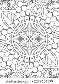 Mandala Farbseiten für Kinder. Mandala Farbseiten für Erwachsene. Vintage dekorative Elemente.Mandala Blume für Erwachsenenfarbbuch.Vektorgrafik. Farbseite. Blume. Schwarz-Weiß.