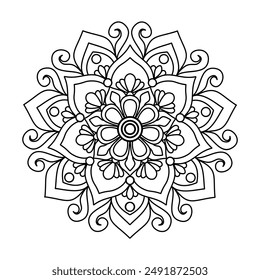 Vector para colorear de las páginas de Mandala, Mandala floral, diseño para una camisa de la pintura del Fondo de pantalla y etiqueta engomada de la baldosa, sobre fondo blanco