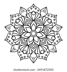 Vector para colorear de las páginas de Mandala, Mandala floral, diseño para una camisa de la pintura del Fondo de pantalla y etiqueta engomada de la baldosa, sobre fondo blanco