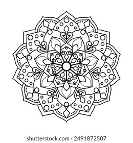 Vector para colorear de las páginas de Mandala, Mandala floral, diseño para una camisa de la pintura del Fondo de pantalla y etiqueta engomada de la baldosa, sobre fondo blanco
