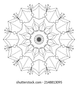 Mandala coloring pages vector illustration. Outline black on white  background. Flower, oriental, ethnic style,  Indian round decorative ornament.  For kids and adults anti stress meditative coloring.