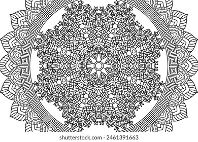 Mandala Coloring relaxation and meditation page for kids and adults. Circular pattern mandala. Decorative Oriental and Arabic ornament ethnic style. Line art drawing coloring page. Vector illustration