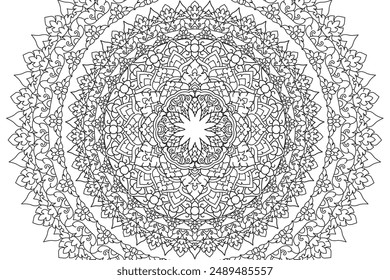 Mandala Coloring relaxation and meditation page for kids and adults. Circular pattern mandala. Decorative Oriental and Arabic ornament ethnic style Hand draw Line art coloring page Vector illustration