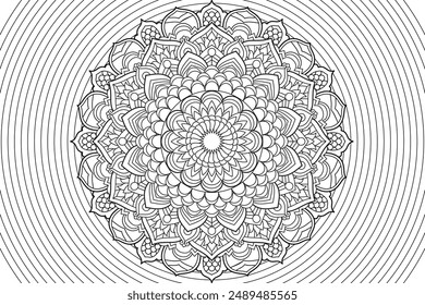 Mandala Coloring relaxation and meditation page for kids and adults. Circular pattern mandala. Decorative Oriental and Arabic ornament ethnic style Hand draw Line art coloring page Vector illustration