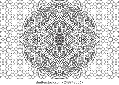 Mandala Coloring relaxation and meditation page for kids and adults. Circular pattern mandala. Decorative Oriental and Arabic ornament ethnic style Hand draw Line art coloring page Vector illustration