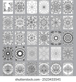 Conjunto de cores Mandala de padrões circulares abstratos na forma de páginas de cores mandala