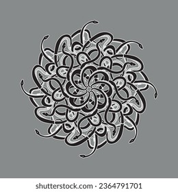Mandala coloring snake. Animal reptile black and white ornament. Vintage decorative elements. Design for interior, books, fabric, textile. Coloring page.