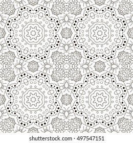 Mandala coloring. Zentangl seamless ornament. Relax, meditation