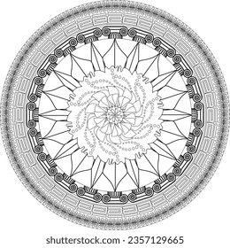Mandala with columns and greek details on the border for coloring.