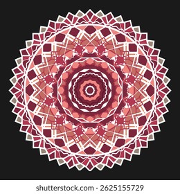 Mandala with complex ethnic ornament. African motifs. Crimson and white colors prevail. Vector illustration