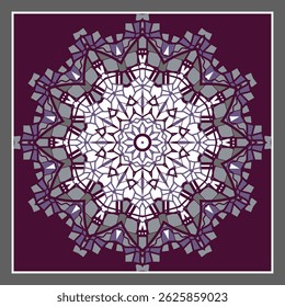 Mandala with complex ethnic ornament. Design for bandana, blanket or other. Cold colors prevail. Vector illustration