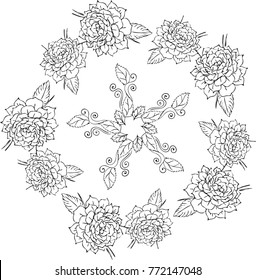 Mandala consisting of flowers, leaves. A pattern that is ideal for coloring