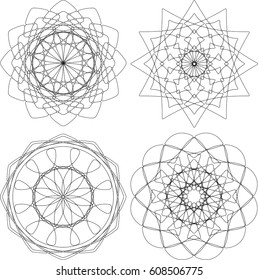 Mandala contour set of vector illustrations. Element of a geometric circle. Kaleidoscope, medallion.