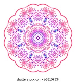 mandala. creative anti-stress ornament. vector illustration blue, purple color.