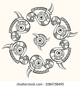 Mandala. Creative circular ornament. Round symmetrical pattern. Vintage decorative elements. Ethnic oriental pattern. Ottoman motifs. Anti-stress coloring page. Tattoo design. Vector illustration.