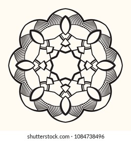 Mandala. Creative circular ornament. Round symmetrical pattern. Vintage decorative elements. Ethnic oriental pattern. Ottoman motifs. Anti-stress coloring page. Tattoo design. Vector illustration.
