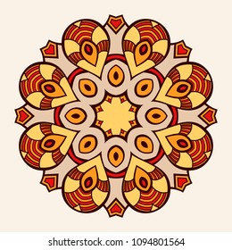 Mandala. Creative circular ornament. Round symmetrical pattern. Vintage decorative elements. Ethnic oriental pattern. Ottoman motifs. Tattoo design. Vector colorful illustration.