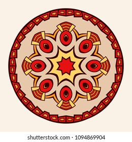 Mandala. Creative circular ornament. Round symmetrical pattern. Vintage decorative elements. Ethnic oriental pattern. Ottoman motifs. Tattoo design. Vector colorful illustration.