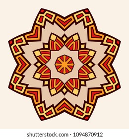 Mandala. Creative circular ornament. Round symmetrical pattern. Vintage decorative elements. Ethnic oriental pattern. Ottoman motifs. Tattoo design. Vector colorful illustration.