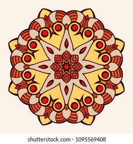 Mandala. Creative circular ornament. Round symmetrical pattern. Vintage decorative elements. Ethnic oriental pattern. Ottoman motifs. Tattoo design. Vector colorful illustration.