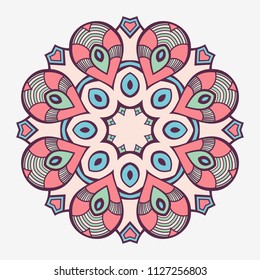 Mandala. Creative circular ornament. Round symmetrical pattern. Vintage decorative elements. Ethnic oriental pattern. Ottoman motifs. Tattoo design. Vector colorful illustration.