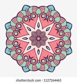 Mandala. Creative circular ornament. Round symmetrical pattern. Vintage decorative elements. Ethnic oriental pattern. Ottoman motifs. Tattoo design. Vector colorful illustration.