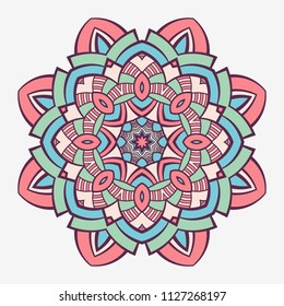 Mandala. Creative circular ornament. Round symmetrical pattern. Vintage decorative elements. Ethnic oriental pattern. Ottoman motifs. Tattoo design. Vector colorful illustration.