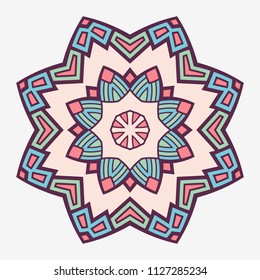 Mandala. Creative circular ornament. Round symmetrical pattern. Vintage decorative elements. Ethnic oriental pattern. Ottoman motifs. Tattoo design. Vector colorful illustration.