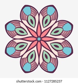 Mandala. Creative circular ornament. Round symmetrical pattern. Vintage decorative elements. Ethnic oriental pattern. Ottoman motifs. Tattoo design. Vector colorful illustration.