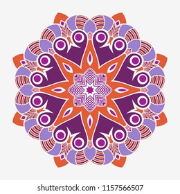 Mandala. Creative circular ornament. Round symmetrical pattern. Vintage decorative elements. Ethnic oriental pattern. Ottoman motifs. Tattoo design. Vector colorful illustration.