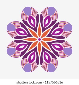 Mandala. Creative circular ornament. Round symmetrical pattern. Vintage decorative elements. Ethnic oriental pattern. Ottoman motifs. Tattoo design. Vector colorful illustration.