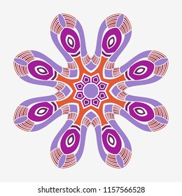 Mandala. Creative circular ornament. Round symmetrical pattern. Vintage decorative elements. Ethnic oriental pattern. Ottoman motifs. Tattoo design. Vector colorful illustration.