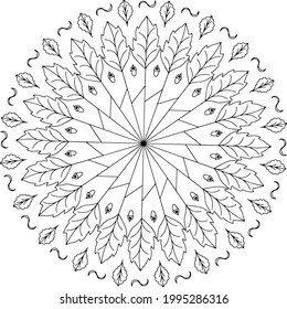 Mandala, Cricle Pattern With Leaves And Geometry.