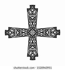 mandala cross, floral ornate christianity sign