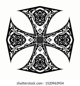 mandala cross, floral ornate christianity sign