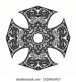 mandala cross, floral ornate christianity sign