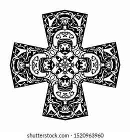 mandala cross, floral ornate christianity sign
